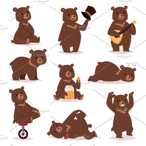 Cartoon bear vector set | Bear character design, Bear cartoon, Bear ...