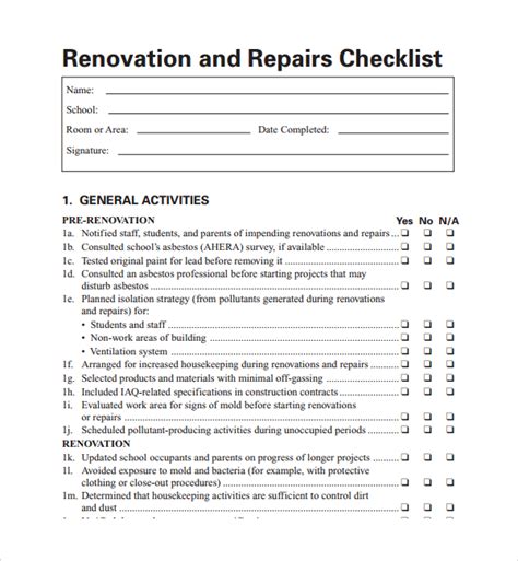 FREE 11+ Sample Renovation Checklist Templates in PDF | Google Docs | Pages | MS Word