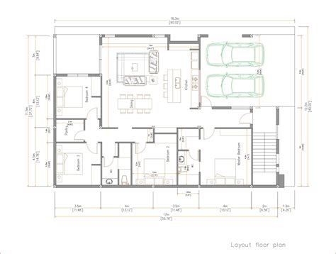 One Story House 40x60 Ft 12x18 Mt 4 Beds Pdf plan