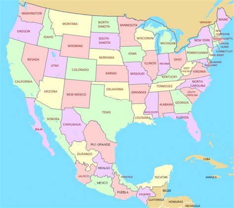 Printable Map Of Usa And Mexico - Printable US Maps