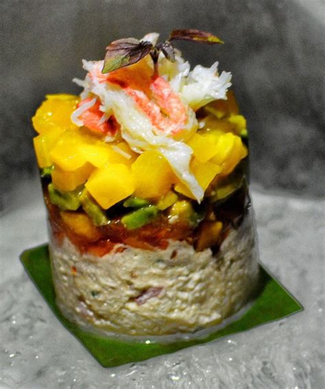 Duo of Crab - Blue Swimmer Crab Salad, with Layers of Tropical Fruits and Avocado, top with ...