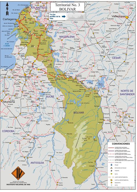 Mapa de carreteras de Bolívar - Tamaño completo