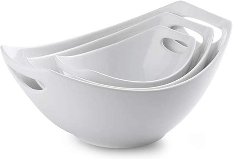 Porcelain Serving Bowl Set With Handles 3 Packs Ceramic Mixing Bowl Set For Kitchen Nesting Bowl ...