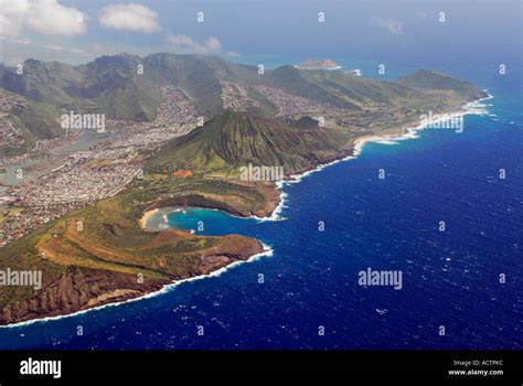 Aerial view of Hawaii Kai volcano and Koko Head Park Oahu Island Stock ...