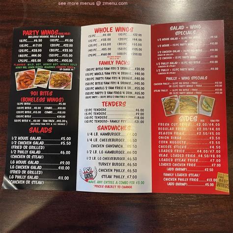 Menu at 901 Wings restaurant, Memphis, 97 N Main St