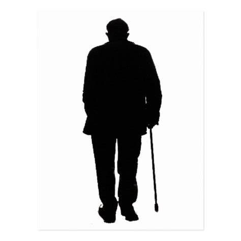 Old Elderly Man Walking Black Silhouette Drawing Postcard | Zazzle ...