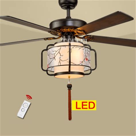 New HS030 Ceiling Fan Living Room Bedroom Lights 5 Wooden Lanterns LED Mute Remote Control Fan ...