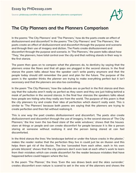 The City Planners And The Planners Comparison Analysis Essay Example ...