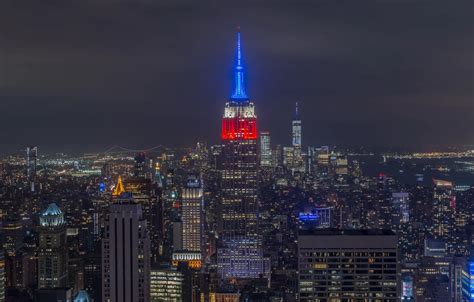 Wallpaper building, New York, panorama, night city, Manhattan, skyscrapers, Manhattan, New York ...