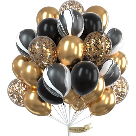 Buy PartyWoo Gold and Black Balloons, 60 pcs Black Balloons, White ...