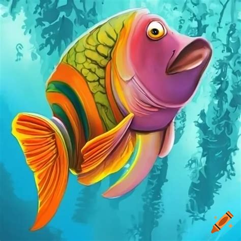 Cartoon art of a celebrity fish on Craiyon
