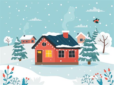 Winter house in snow landscape 1223208 Vector Art at Vecteezy