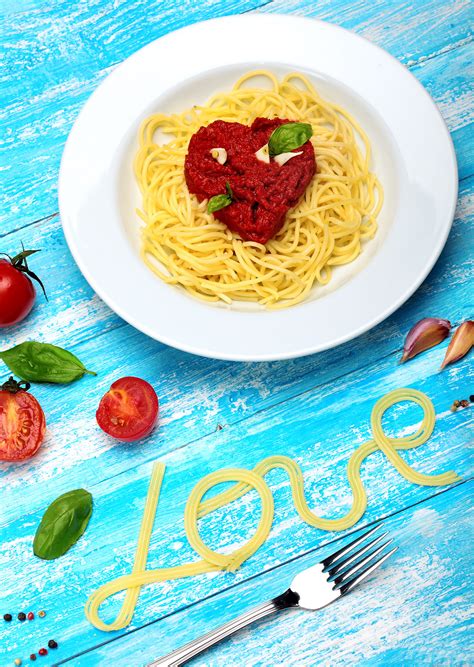 Delicious pasta with sauce in shape heart Valentine day on Behance