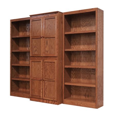 Concepts in Wood 15 Shelf Bookcase Wall with Doors, 72 inch Tall - Oak ...