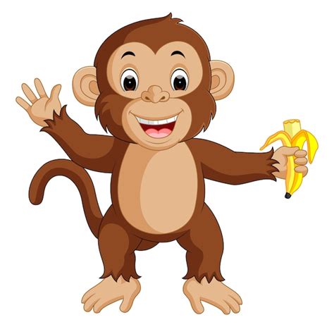 Cute monkey cartoon eating banana | Premium Vector