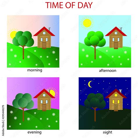 Images of the time of day. Morning, afternoon, evening, night. With signatures. Stock Vector ...