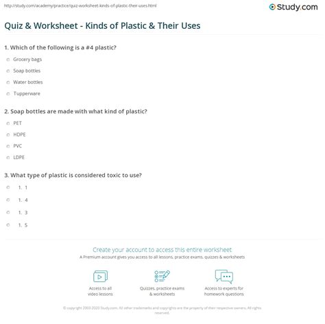 Quiz & Worksheet - Kinds of Plastic & Their Uses | Study.com