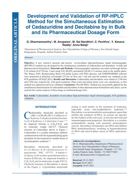 (PDF) Development and Validation of RP-HPLC Method for the Simultaneous Estimation of ...