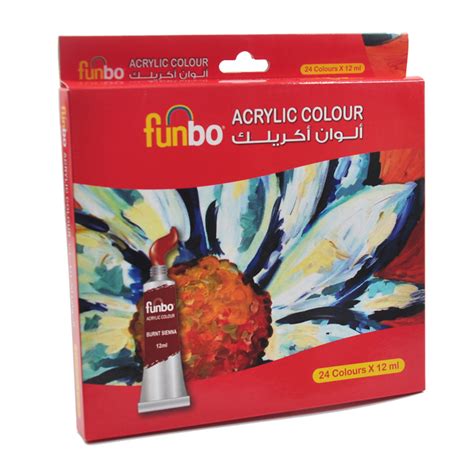 الوان اكريليك 24لون 12ملي NO.FO-ACRYLIC-2412 FUNBO - مكتبة البوادي