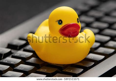 Yellow Duck On Black Keyboard Rubber Stock Photo (Edit Now) 1891511071