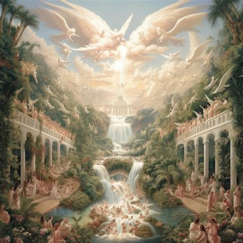 Premium AI Image | Paradise in Heaven Religion Bible God Jesus Christ Afterlife and Angels