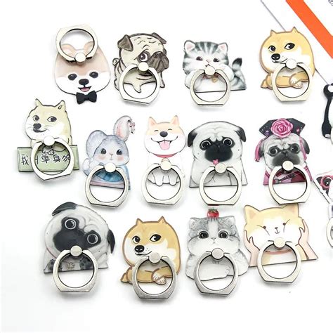 Bulldog Husky Animal Cat Mobile Phone Stand Holder Finger Ring Smartphone Cute dog Holder Stand ...