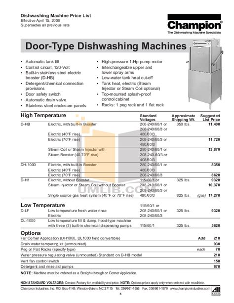 PDF manual for Champion Dishwasher DL-1000