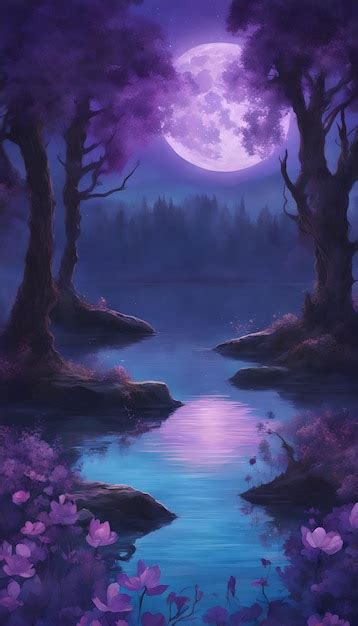 Premium AI Image | Enigmatic Moonlit Lake Fantasy Wallpaper