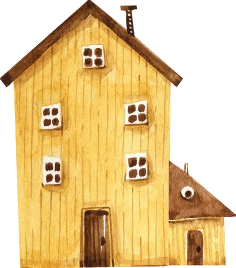 yellow wooden house in cartoon style, watercolor illustration 10974223 ...