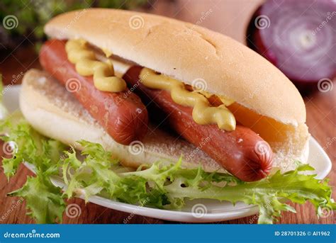 Hot dog with mustard stock photo. Image of tasty, snack - 28701326