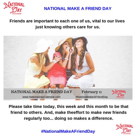 NATIONAL MAKE A FRIEND DAY - February 11 | Friends day, Meeting someone new, National day calendar