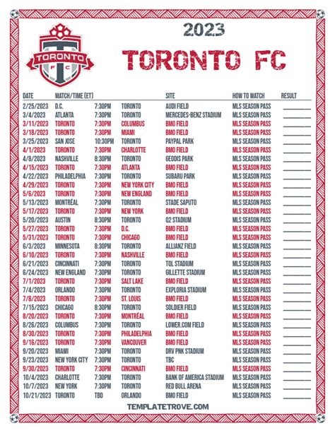 Printable2023 Toronto FC Soccer Schedule