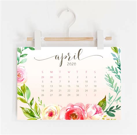 Calendar 2020 Printable floral desk calendar watercolor | Etsy