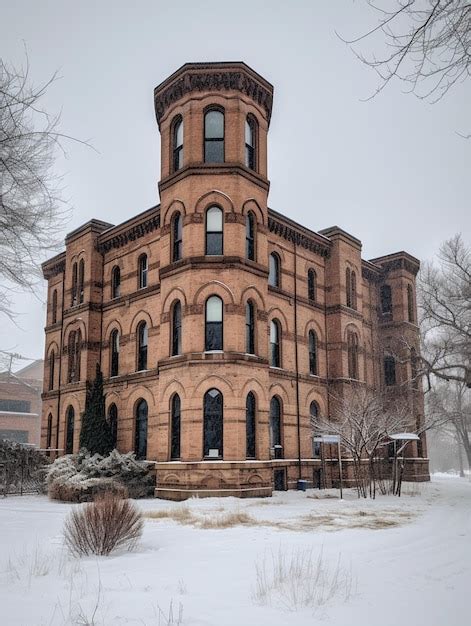 Premium AI Image | A red brick building with a round tower on the front.