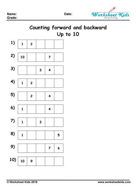 Counting forwards and backwards worksheets - Free printable PDF