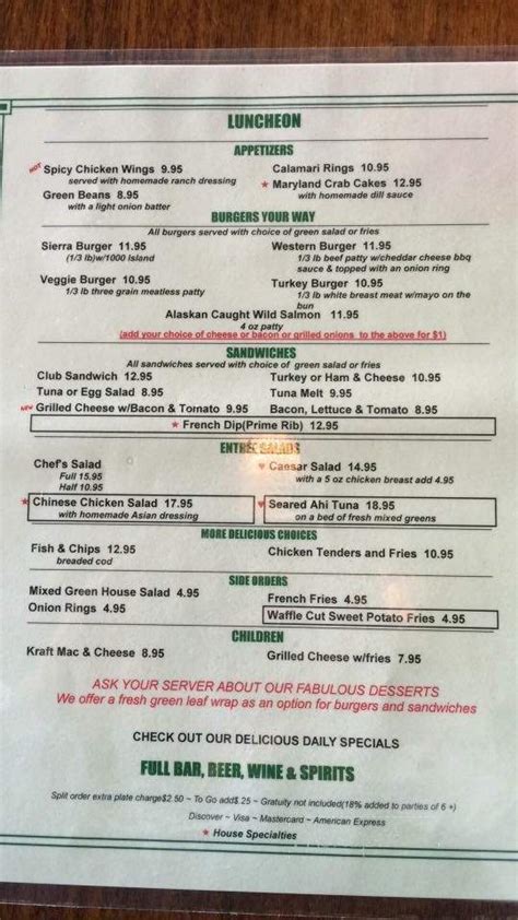 Online Menu of Bridgeport Inn, Bridgeport, CA