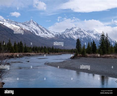 Eagle River, Chugach Mountains, Chugach State Park, Eagle River / Anchorage, Alaska. Springtime ...