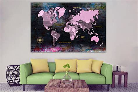 Colorful World Map Canvas Pink World Map Purple World Map - Etsy