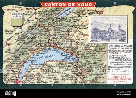 Map of the Canton of Vaud, Switzerland, including Vevey, Lausanne and Lac Leman Stock Photo - Alamy