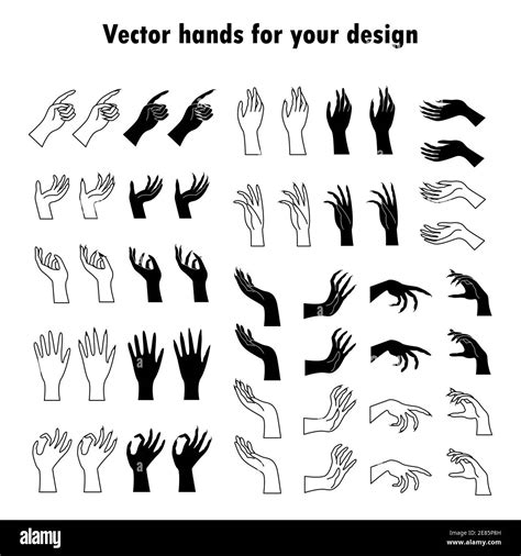 Set of vector hands and witch hands. Line art and simple style. Magic ...