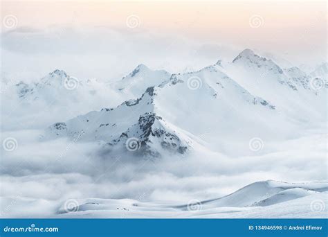 Snow Covered Mountain Peaks of the Caucasus. Stock Photo - Image of ...