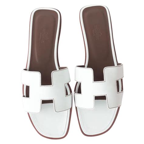 Hermes White Oran Leather Box Calfskin Sandals Orans Size 39 or 8.5 ...