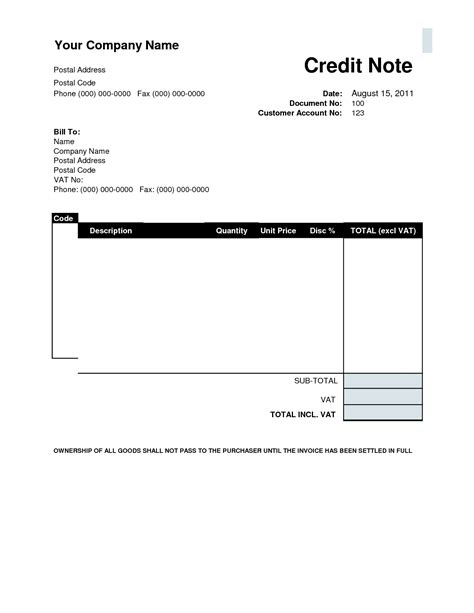 Credit Invoice Template | Invoice Template Ideas