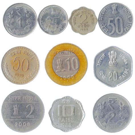 10 Different Indian Coins. Old Currency From India: Paise, Rupee. Mixed ...