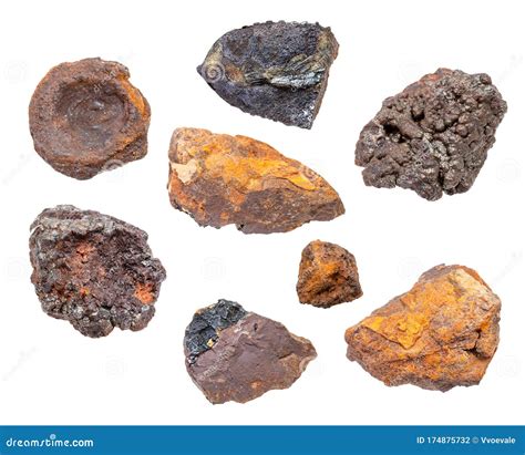 Set of Various Bog Iron Ores Isolated on White Stock Photo - Image of ...