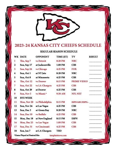 Chiefs Schedule 2024 Printable - Gwyn Portia