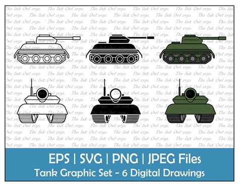 Military Tank Clipart Set / Outline, Stamp & Color Drawing Graphic ...