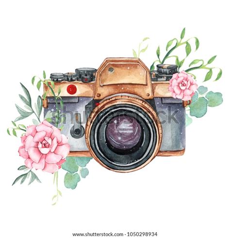 Vintage Retro Watercolor Camera Perfect Photography Stock Illustration ...