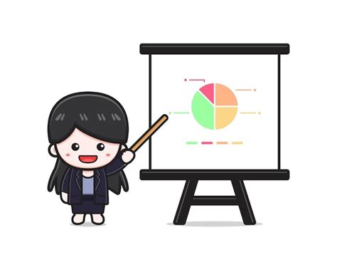 Premium Vector | Cute businesswoman presentation with stick cartoon ...