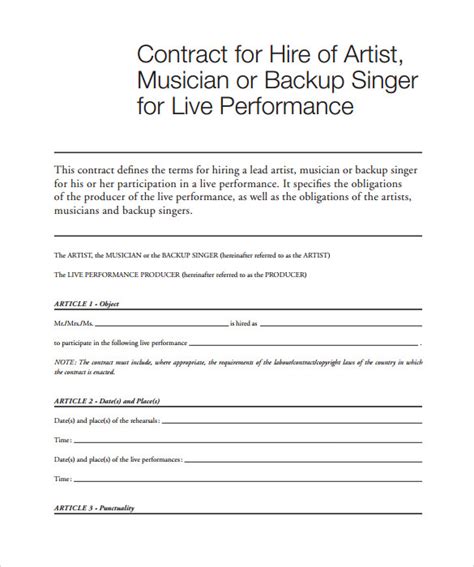 Church Musician Contract Template